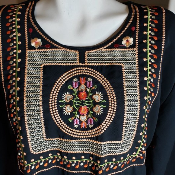 Vtg SUCI XXXL Black Hippie BOHO Embroidered Caftan Tunic Dress High Quality - Picture 7 of 11